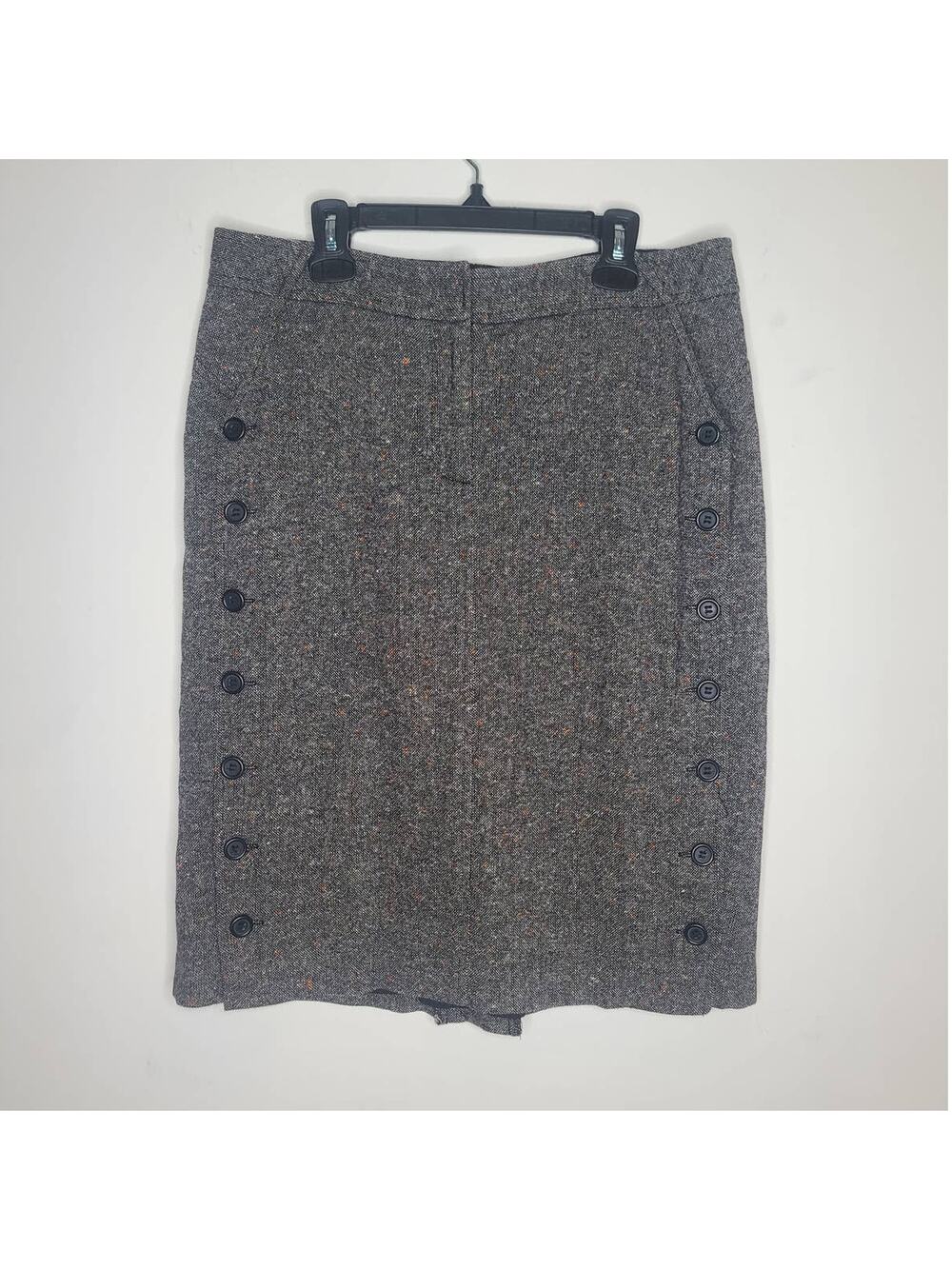 Limited wool blend tweed pencil skirt with button details on each side - 8